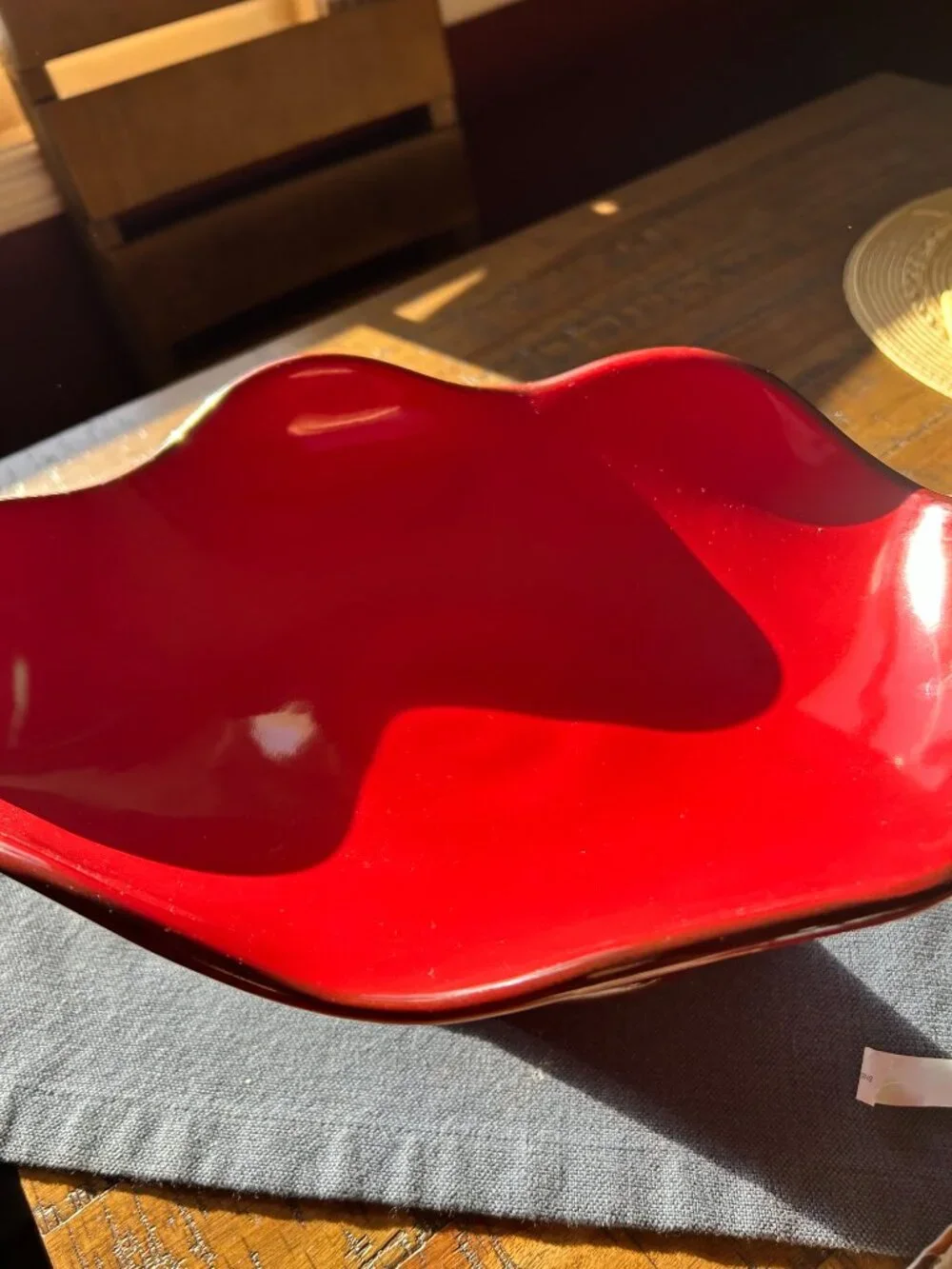 Vintage Red Glass Pedestal compote, Southern Living at Home Cinnabar Oval Com